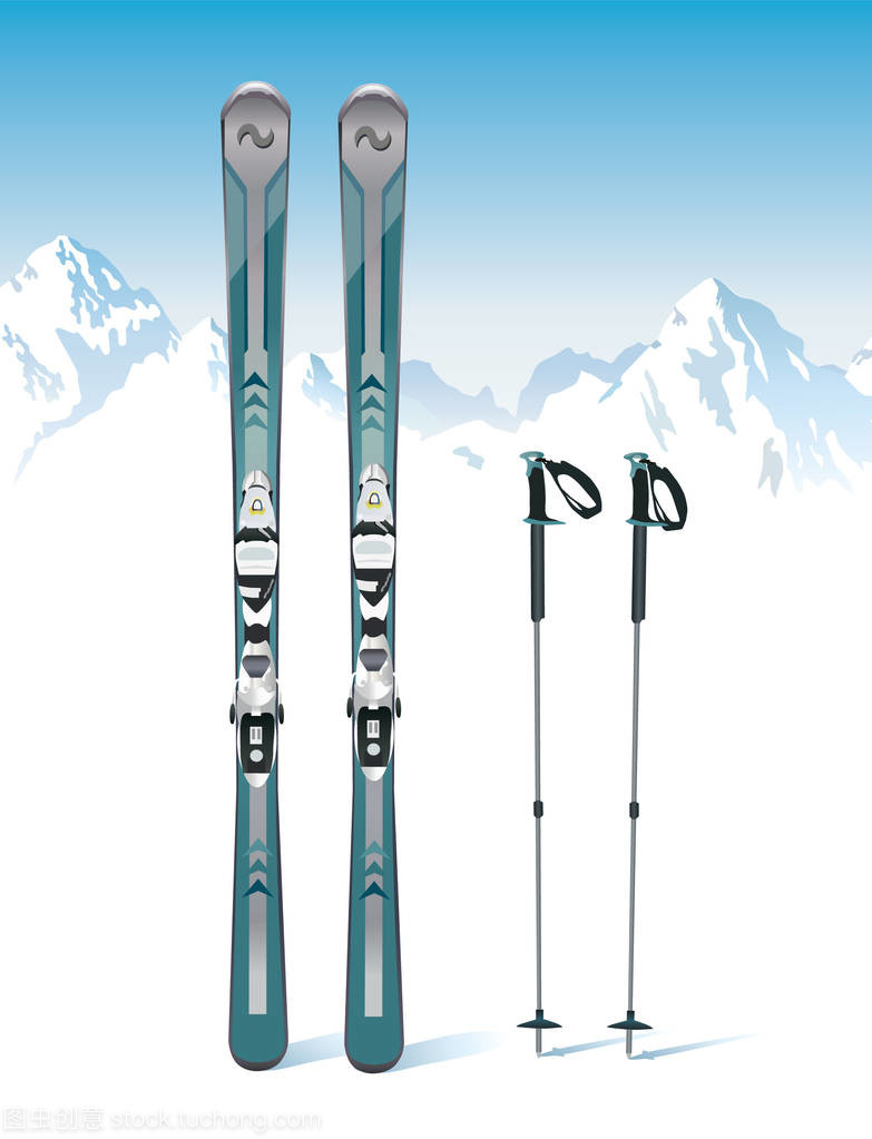滑雪和棍棒. 冬季设备. 矢量图示