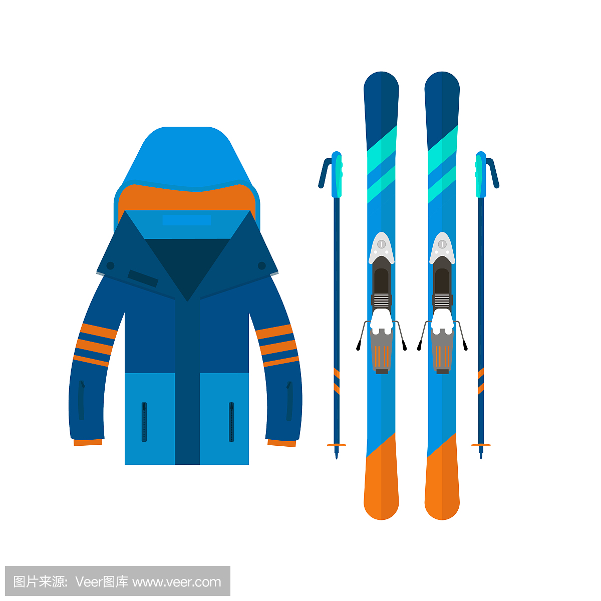 冬季运动图标夹克和滑雪。滑雪和单板滑雪成套设备